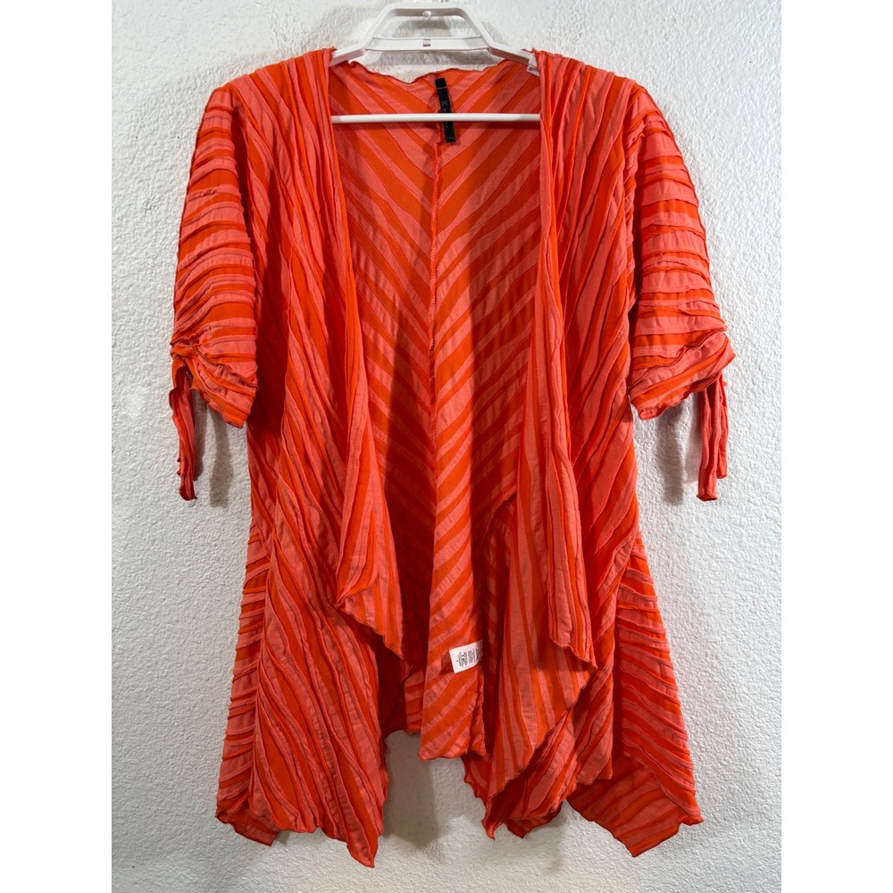IC by Connie K Cardigan Women S Orange Textured Chevron Tie Open Sleeve